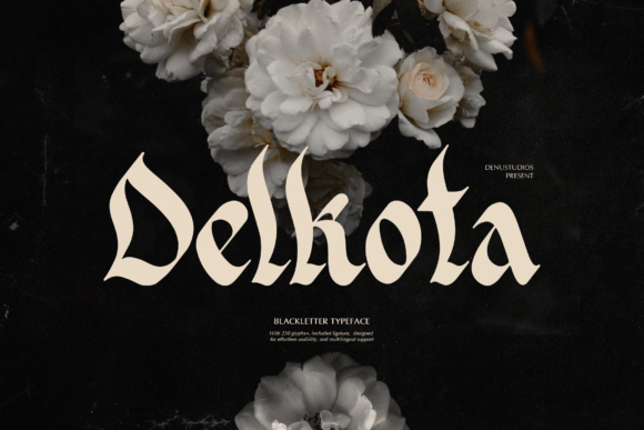 Delkota Typeface for Gothic Branding and Crafts